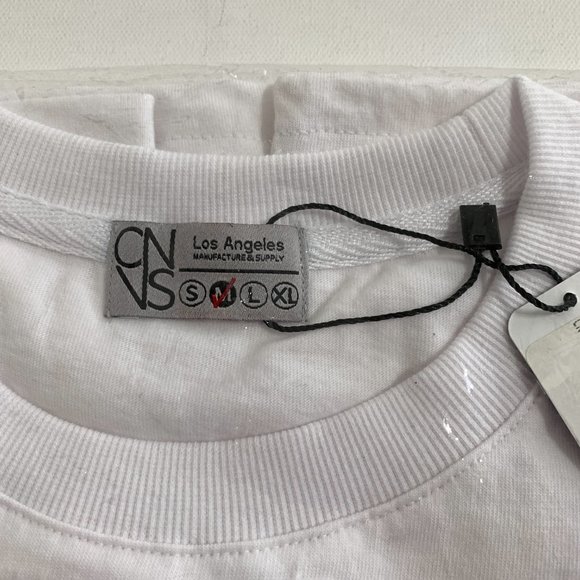 CNVS Neon Logo Print White T Shirt Crew Neck Made in Korea NWT Size M Cotton - Picture 3 of 11